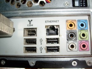 4 USB ports, firewire port, and ethernet port on back of the computer