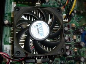 CPU fan and heatsink clean after blowing it out with high pressure air