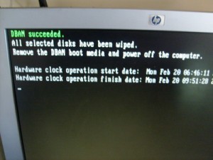 PC screen shows DBAN wiped the hard drive.