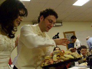 It's always lovely to see the bride and groom, but especially when they are carrying cookies for you on a tray.