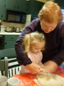 Mommom teaching K to make bicuits