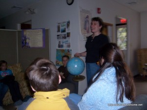 Christine Guest teaching a geography class