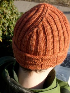 Back view of knitted Library Window Watchcap