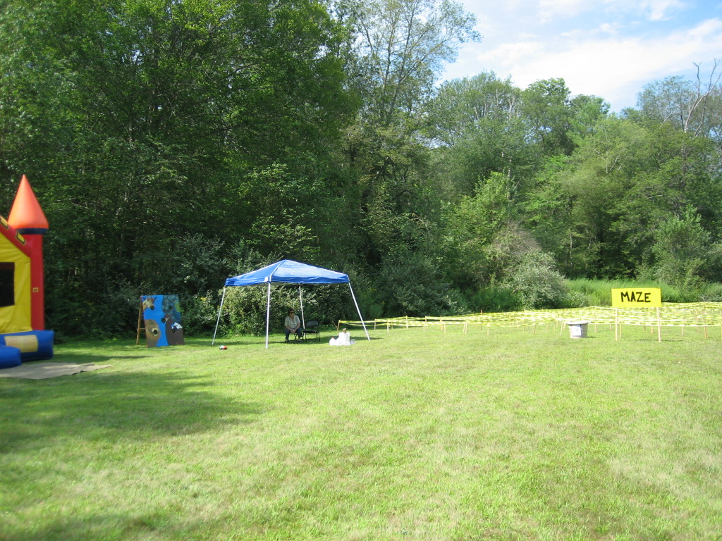 Bouncy House, Bean-Bag Toss, Bubbles, and Maze