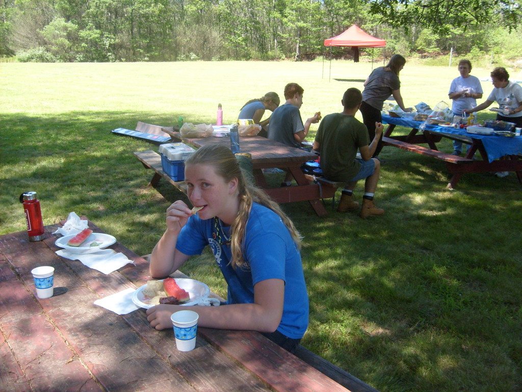 R. enjoying chips and watermelon