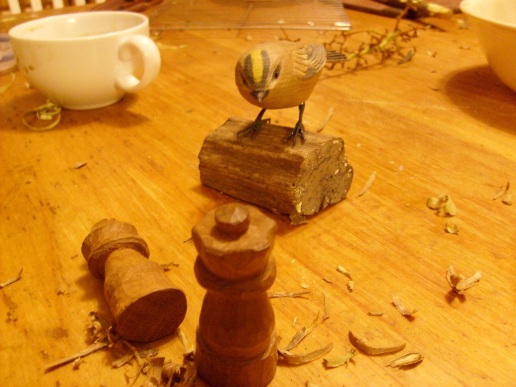 Our neighbor's bird, chess pieces, and a stray tea cup