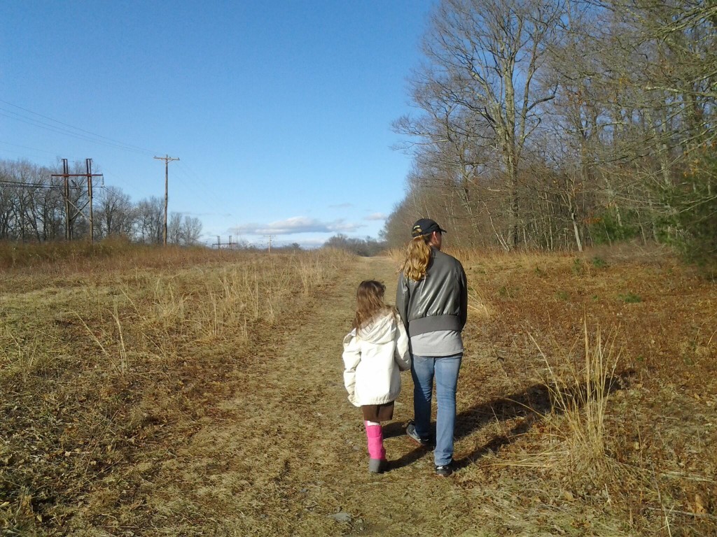 R and K walking under the powerlines