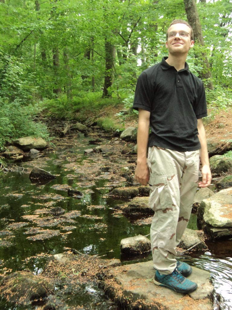 Ben ona stepping stone, in happy cat mode