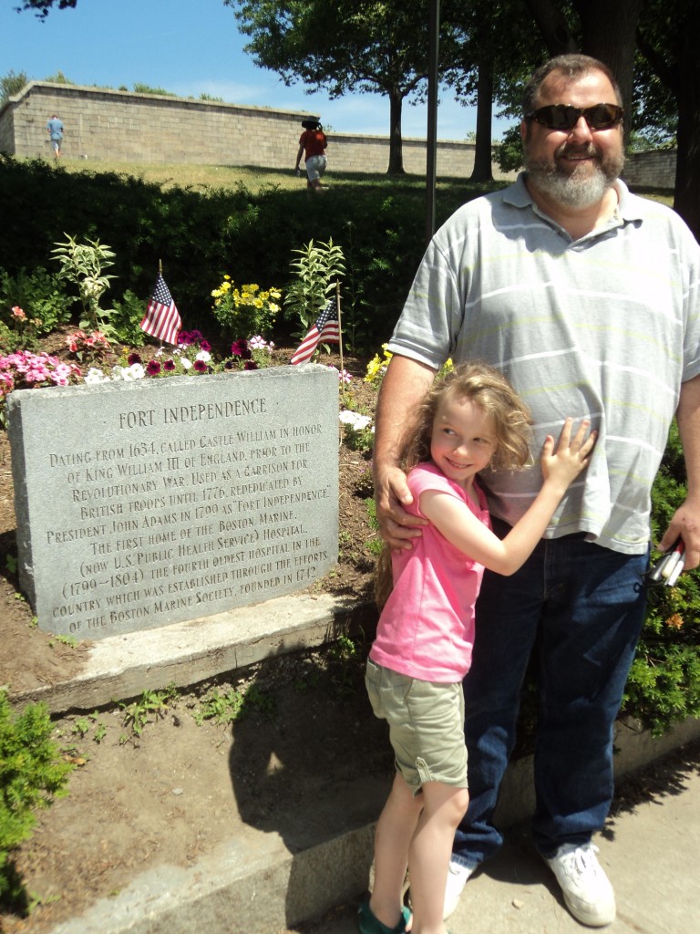 K hugging Warren by the Fort Independence marker