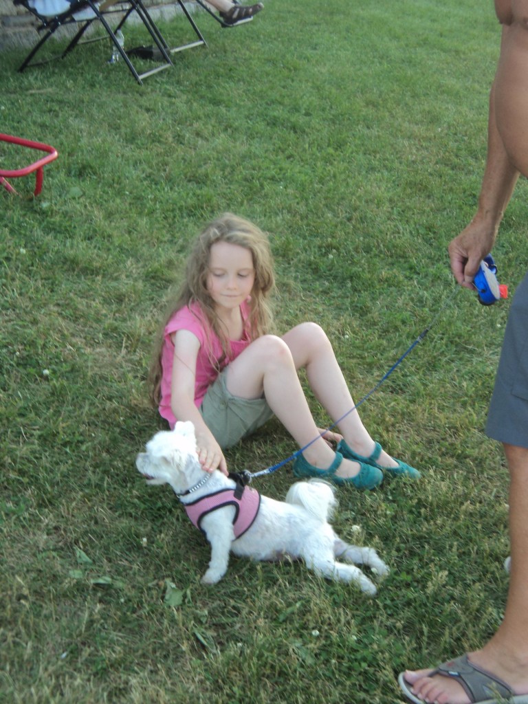 K playing with a lap dog, give her long enough and she will befriend every dog and child in a park.