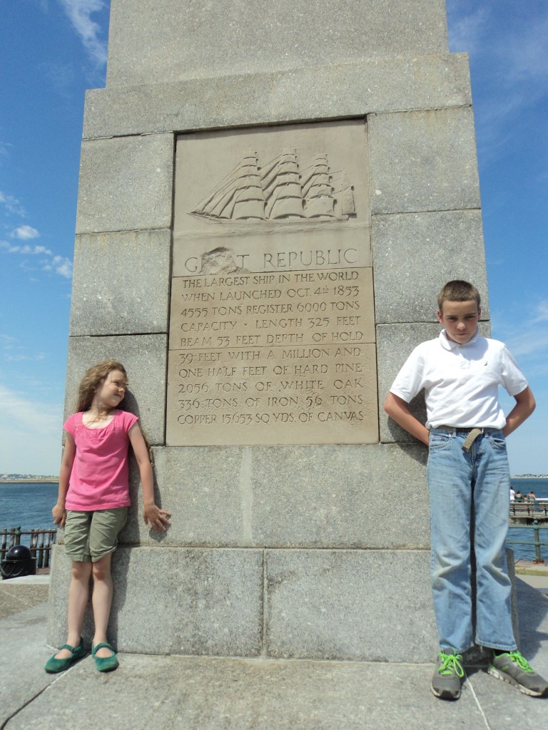 K and M in front of the Great Republic Monument at Castle Island