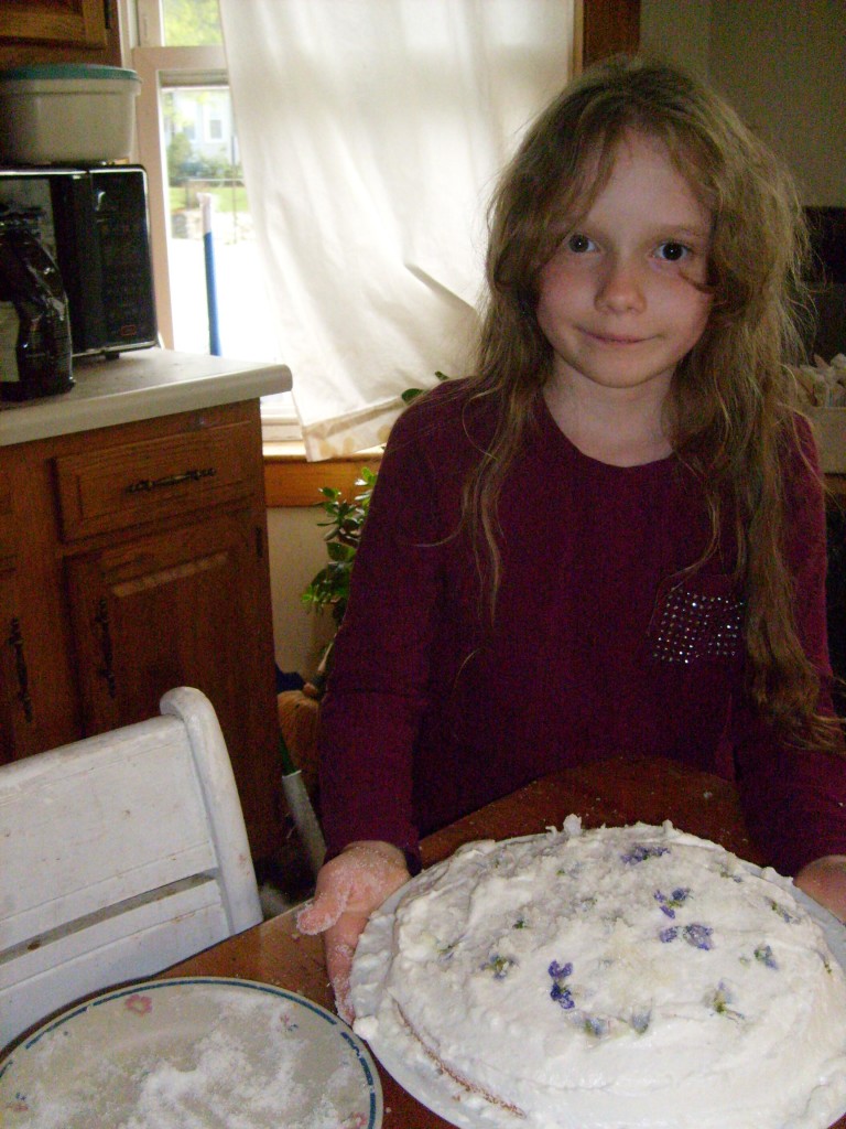 K's cake with the sugared violets she made