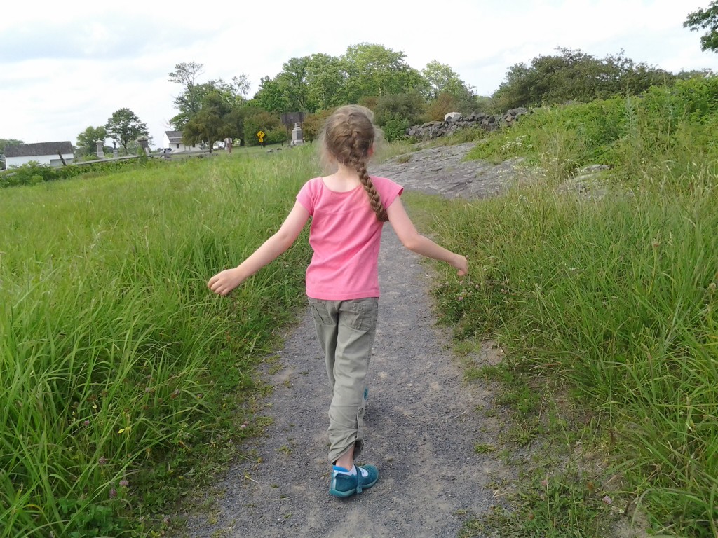 K walking up a path