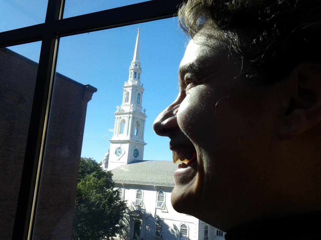 Dan's careful placing of my profile by the spire of the First Baptist Church ... In North America