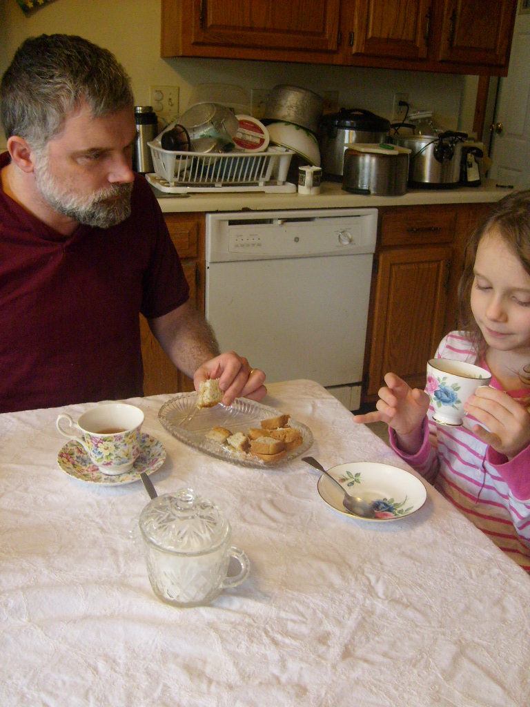 K making sure Daddy kept his fluids up with a tea party