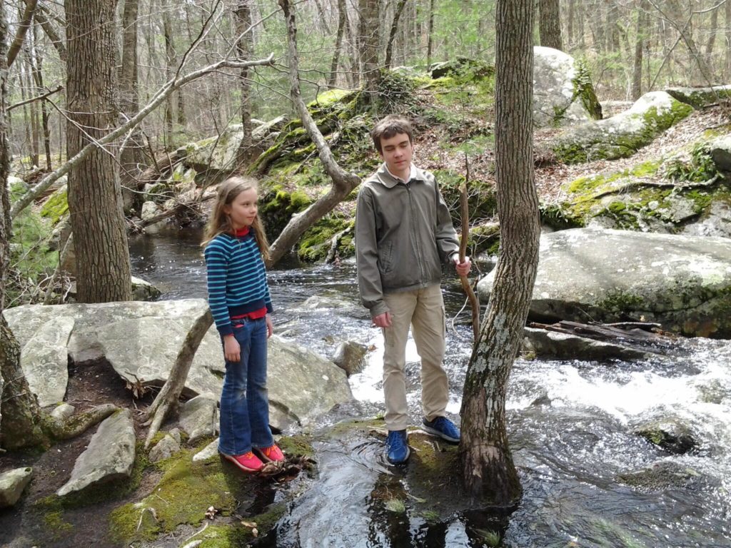 Matt and K in Purgatory Brook, before the shoes came off and they started wading.