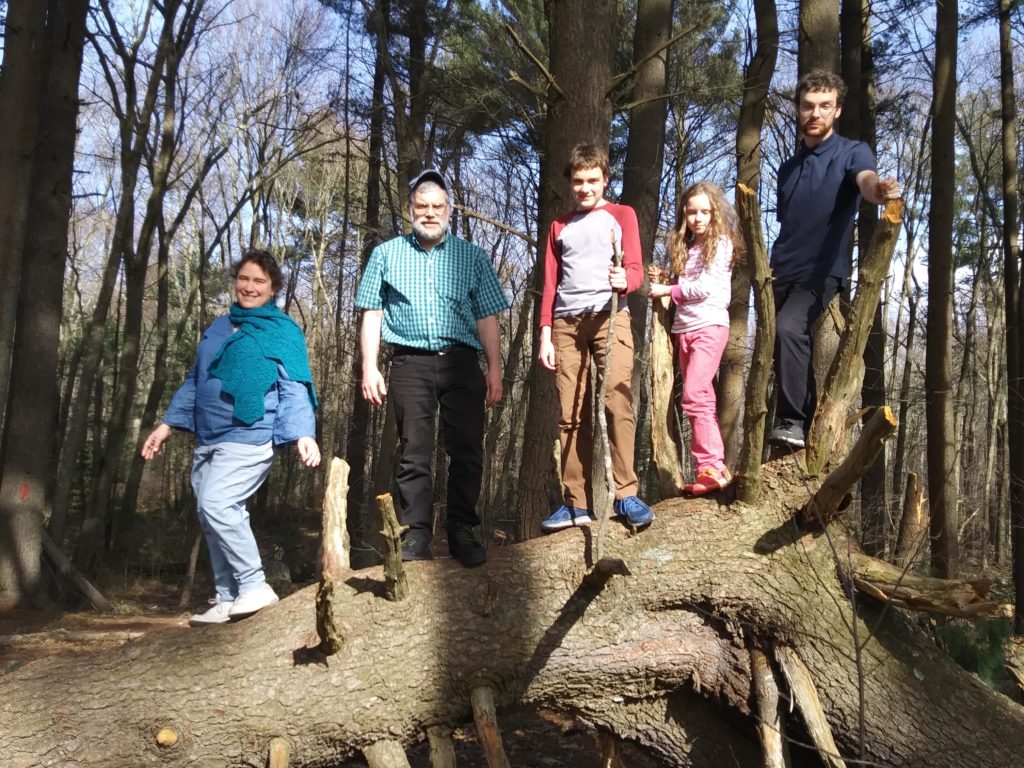 Me, Dan, Matt, K and Ben standing on a fallen tree at Caratunck